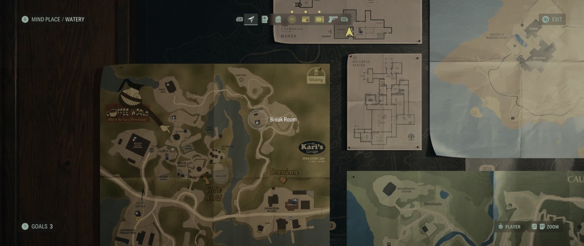 A map of Watery in Alan Wake 2